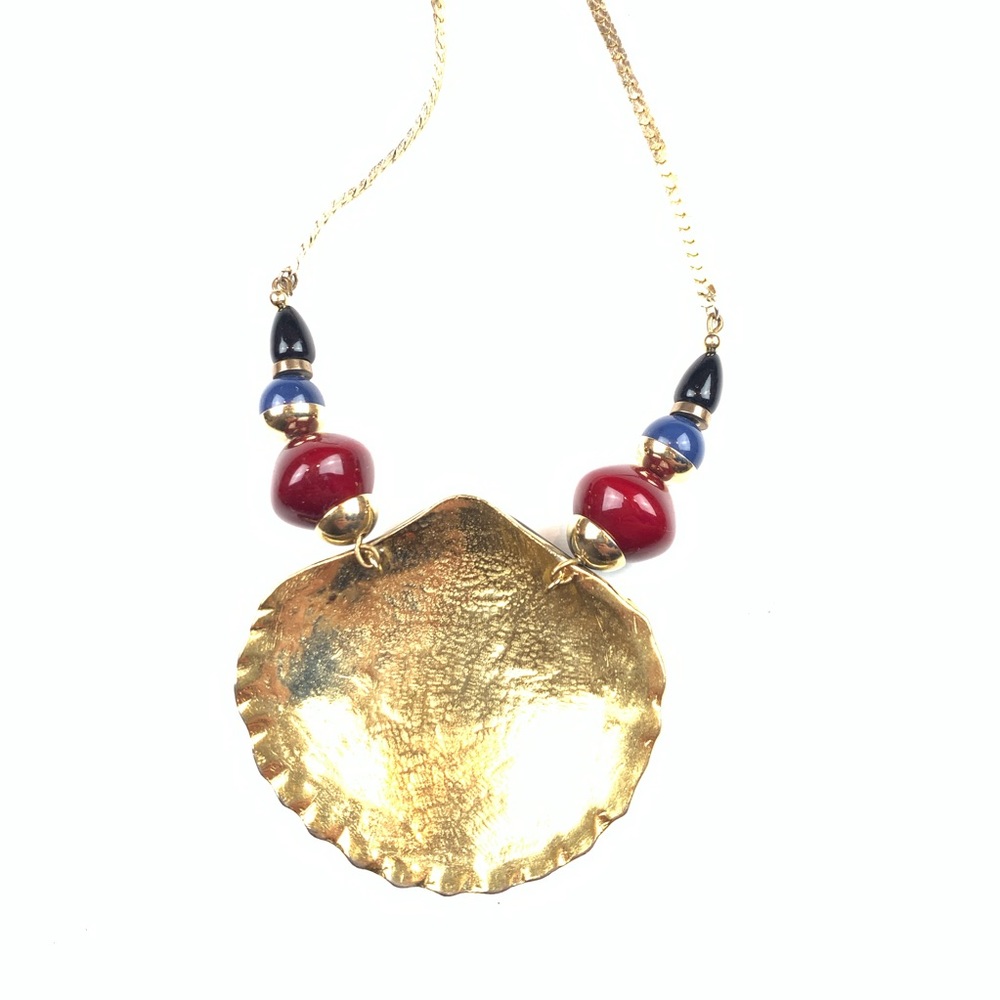 Shell Necklace & Earrings Set Black Green Red Gold - Picture 3 of 8